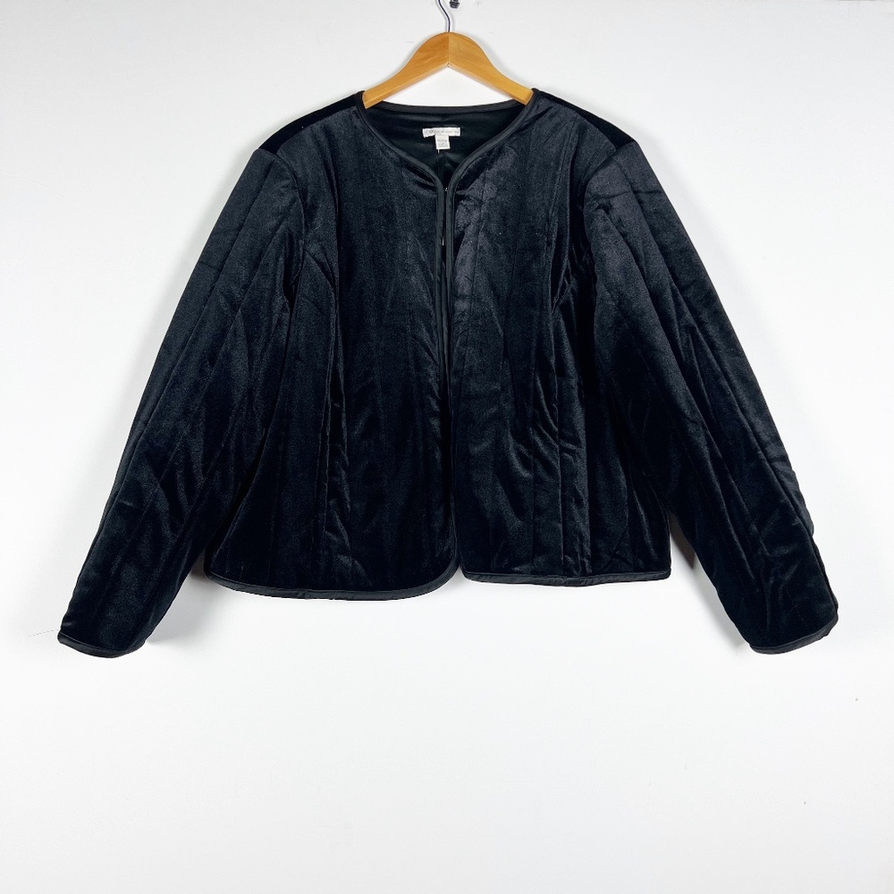 NEW Cato Fashions Plus Size Quilted Velvet Velour Jacket Ideal Black 18/20W